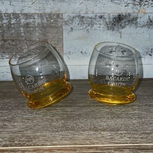 Bacardi Limon Round Bottom Set of Two Slant Top Gold Glasses